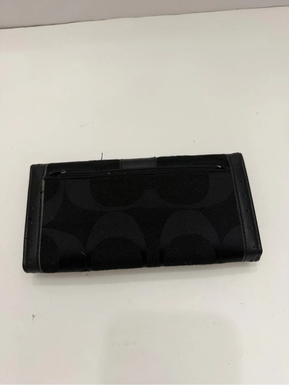 Coach Monogram Leather Signature Canvas Envelope Wallet Black & Gray Size DAMGED